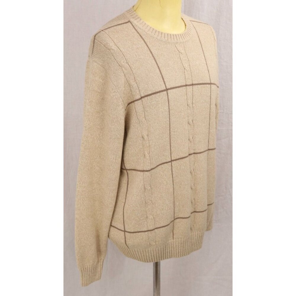 Dockers Men's Beige Sweater L Cable Knit Pullover Brown Striped Box Pattern VTG - Picture 6 of 12